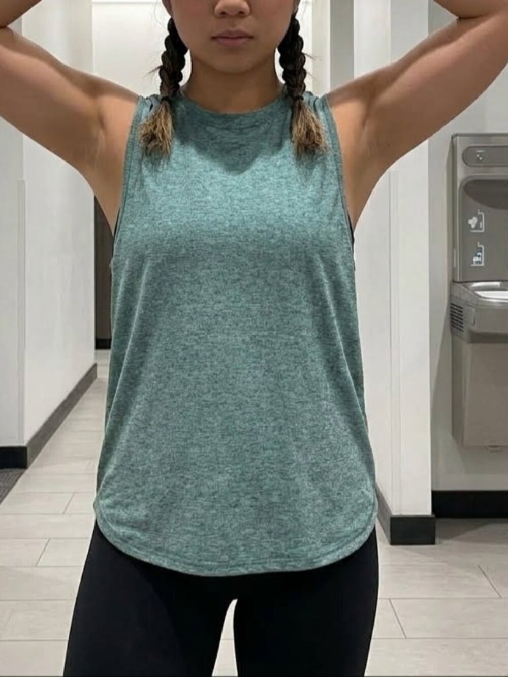 Heather Teal Green High Neck Athleisure Athletic Muscle Workout Top Size S